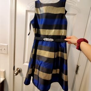 Black, Navy Blue, and Gold Striped Dress